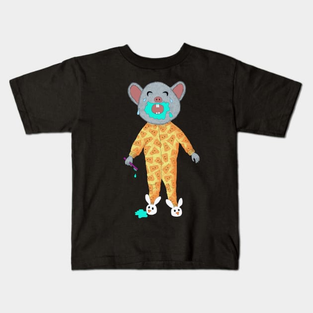 Cute sad mouse baby in jammies and bunny slippers Kids T-Shirt by StephJChild